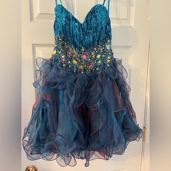 Let’s Fashion Dresses Lets Fashion Sweetheart Neckline Teal Sequin